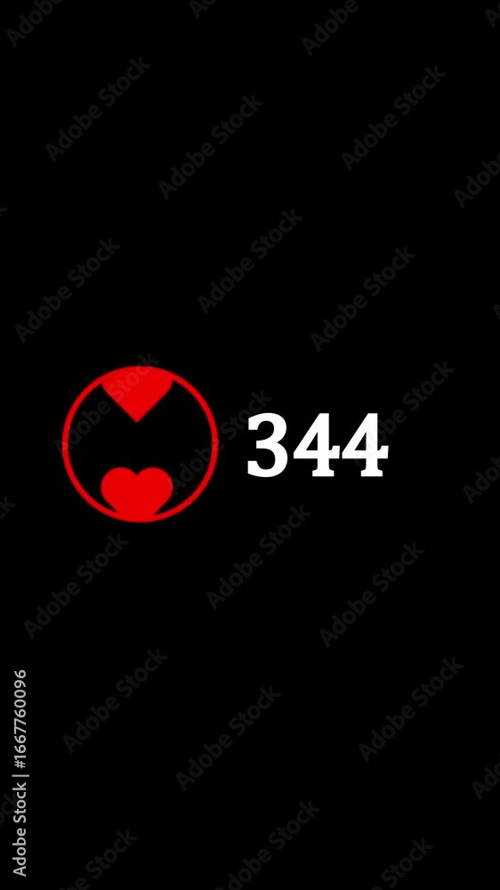 Poster love reaction count animation showing increase on social media vertical video. abstract heart symbol