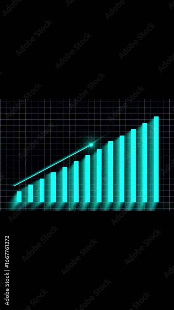 Poster vertical video featuring abstract financial growth visuals on digital screen. rising financial bar c