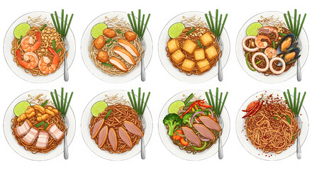 Pad Thai, Thai food set. illustration design.