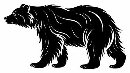 Fototapeta premium Illustration of a black bear walking with detailed fur and claws in a side profile view on white background silhouette