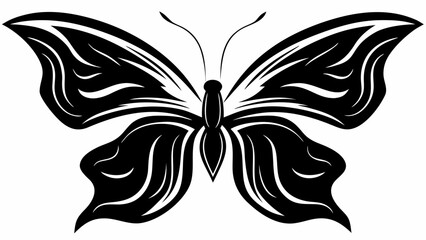 Stylized butterfly with intricate wing patterns in black and white monochrome illustration design art silhouette