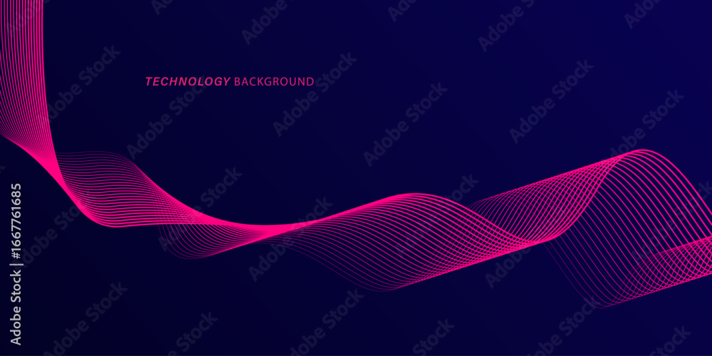 Wall mural abstract glowing wave lines on dark blue background. dynamic wave pattern. modern flowing wavy lines