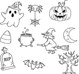  set of various Halloween-themed cartoon illustrations