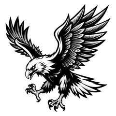 Obraz premium A stylized cartoon bald eagle mascot with its wings spread in a flying pose