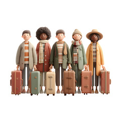 International Migrants Day symbol - diverse travelers holding luggage isolated on transparent background