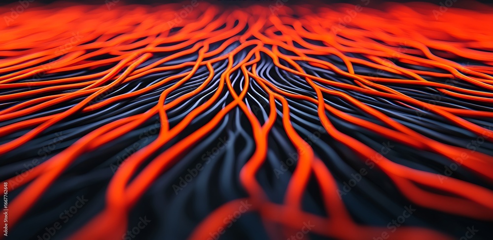 Poster a dynamic, abstract design featuring flowing orange and black lines, creating a mesmerizing visual e