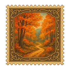 Obraz premium PNG Vintage autumn forest stamp