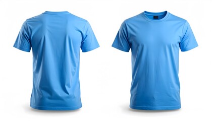 Pair of Plain Blue T-shirts Displayed from Front and Back View on White Background for Casual Wear or Clothing Mockup Purposes