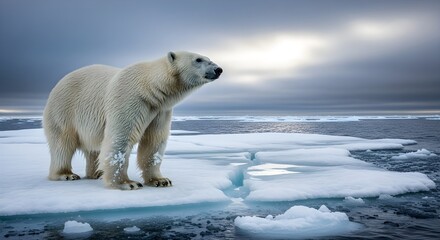 Majestic Polar Bear on Melting Ice Floe.