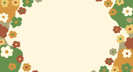 Retro floral border design with warm earthy tones and playful shapes, perfect for vintage aesthetics
