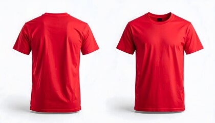 Bright Red Short Sleeve T-Shirt Front and Back View Slim Casual Cotton Tee for Men and Women Unisex Basic Top Clothing Fashion