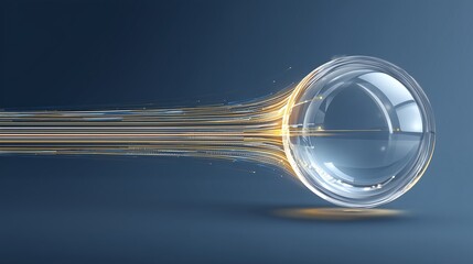 Abstract Concept of Speed and Motion with Glass Sphere Creating Light Trails on Blue Background