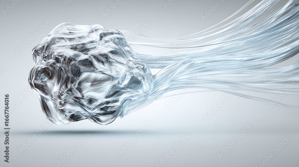 Aufkleber abstract representation of fluid motion with a transparent form and flowing strands against a soft b