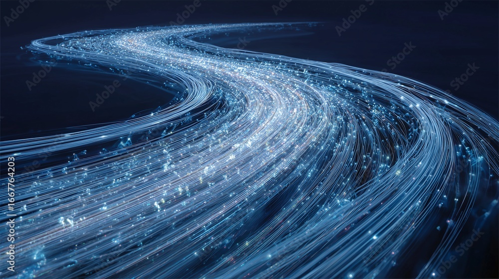 Fototapete ethereal flow of light particles in a dark background creating a mesmerizing abstract pattern