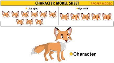 Fototapeta premium Character Model Sheet for Fox Animation Lips Sync and Eye Blink