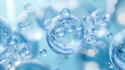 Futuristic Glass and Water Molecular Designs: A Conceptual Exploration of Advanced Skincare and Cosmetic Innovation, Blending Organic Patterns, Bioluminescence, and Minimalist 3D Aesthetics