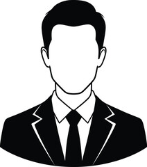 Business suit silhouette, formal male avatar vector, professional attire illustration, corporate profile icon, office fashion design, necktie graphic, isolated black artwork