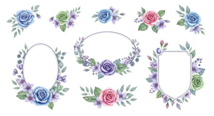 Elegant Watercolor Floral Frame and Corner Collection for Wedding Invitations, Greeting Cards, and Delicate Design Projects with a Romantic and Botanical Aesthetic