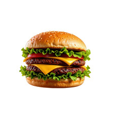 Juicy Hamburger with Cheese, Lettuce, and Sesame Seed Bun