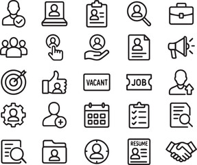 Recruitment Vector Icon Set | Job Hiring Employment HR Line Icons Pack