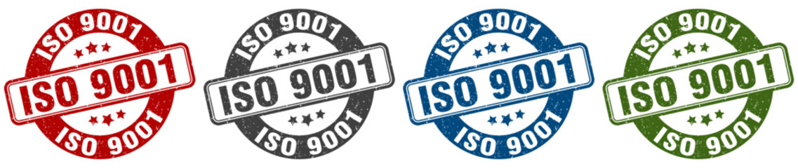 iso 9001 stamp. iso 9001 round stamp set isolated on white background