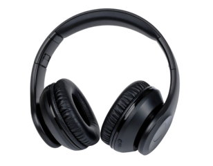 Black wireless headphones with transparent background