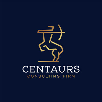 Golden centaur logo in line art style, symbolizing consulting, business, corporate trust, and professional identity. Luxury, clean, modern vector icon for branding.