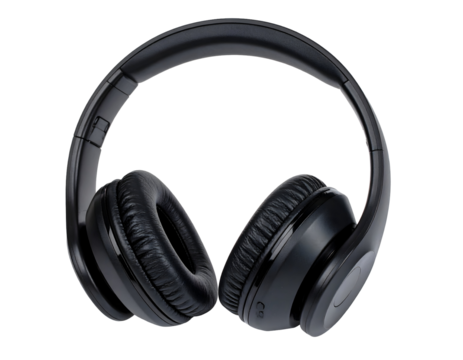 Black wireless headphones with transparent background