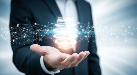 Businessman Holding Innovative Lightbulb.