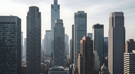 Obraz premium Cityscape marvels showcasing imposing skyscrapers against a soft sky backdrop
