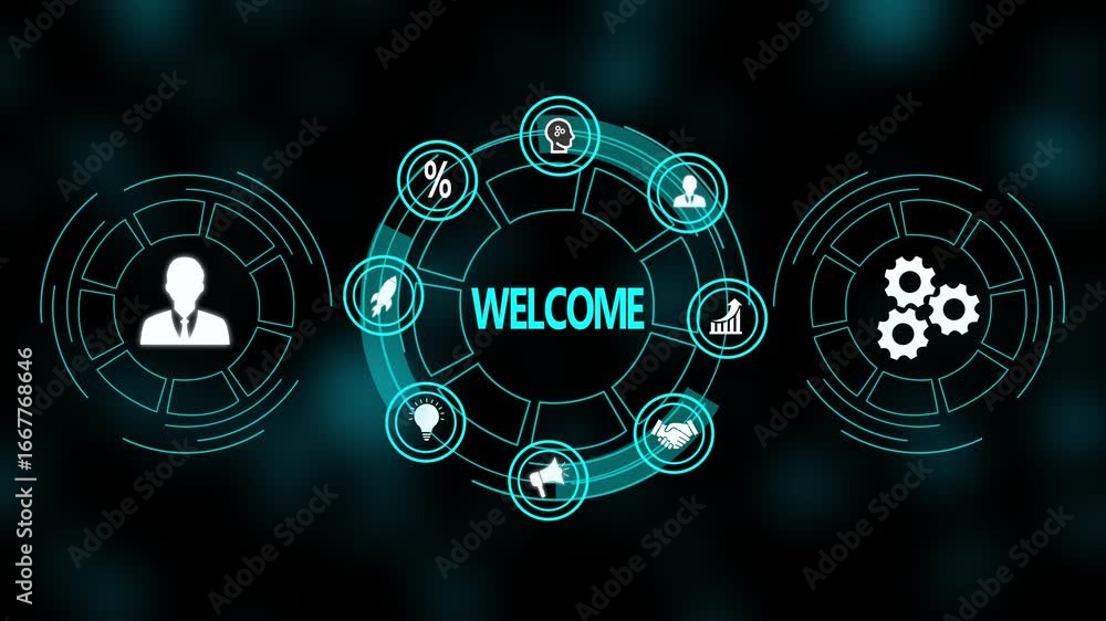 Poster welcome concept on virtual screen interface. business, technology, internet and network concept. abs