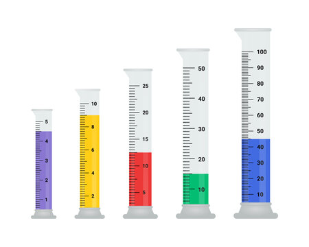Set of Graduated Cylinders vector illustration. Measuring cylinder with liquids laboratory instruments. Tube vector glass chemistry on a white background.