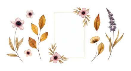Elegant Watercolor Floral Frame with Autumnal Hues for Invitations, Greetings, or Creative Design Projects Requiring a Delicate and Natural Aesthetic
