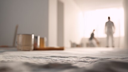 silhouette figure standing in bright doorway minimalist interior defocused foreground