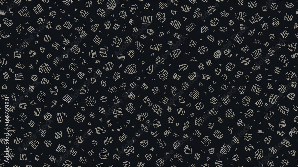Aufkleber abstract black background with randomly scattered white and gray hand drawn textured shapes. modern 