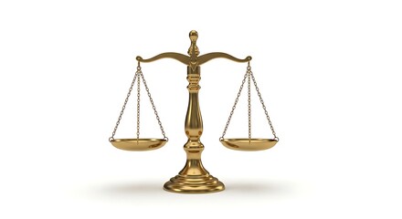 Golden Justice Scales Balanced Symbol of Law and Order Isolated on White Background for Legal Concepts