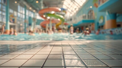 Obraz premium indoor swimming pool tiled floor shallow depth of field blurred background leisure center aquatic facility sports complex