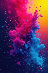 Abstract paint splatters, neon hues, dynamic energy , color, graphics