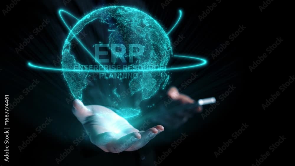 Poster erp platform visual showing centralized system for enterprise resource planning, improving integrati