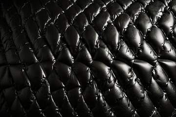 Fototapeta premium Close up of black quilted leather texture with dramatic lighting