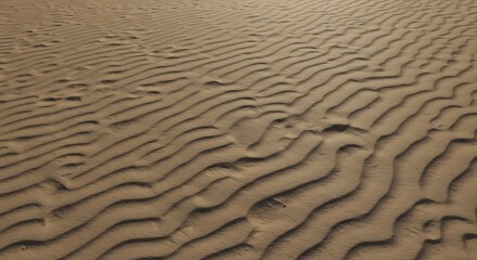 Closeup view of sand dunes with parallel wavelike patterns and minor surface variations