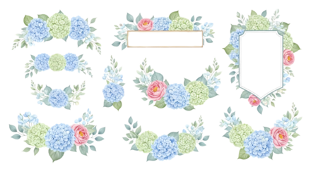 Elegant Floral Frame Collection with Hydrangeas and Roses for Wedding Invitations and Decorative Design Projects on Adobe Stock