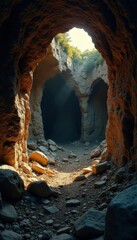 Harsh evening light illuminates decaying stone cave & ancient ruins Ugly but captivating , ruins, rough