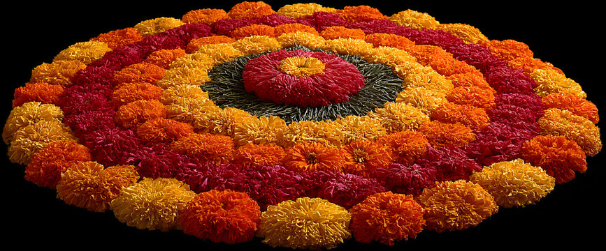 Marigold Flower rangoli Design for Diwali Festival ,Indian Festival flower decration