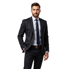 Fototapeta premium Confident Young Man in Formal Suit Posing with Stylish Attitude