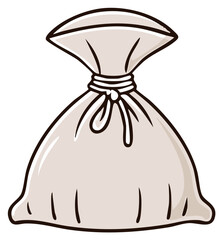 Cartoon style illustration of a full tied fabric sack with string