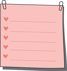 Pink Memo Pad with Hearts and Lines - Cute Note Paper Template