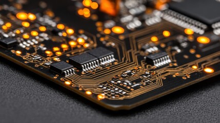 Tech Circuit Board: A detailed close-up reveals the intricate pathways and components of a state-of-the-art circuit board, symbolizing innovation and the digital age. 
