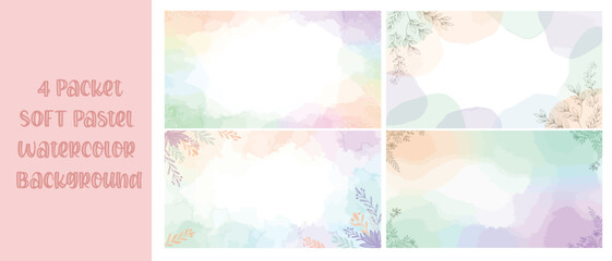 Soft Pastel Watercolor Background with Scattered Floral Leaves
