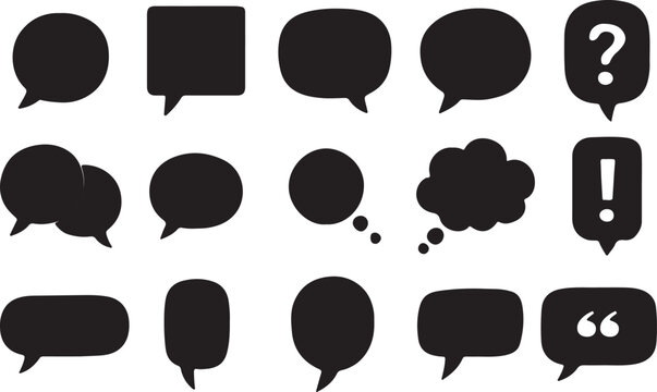 Set of Speech Bubbles Icon Silhouettes &ndash; Vector Clipart Featuring Chat Bubbles, Thought Clouds, Message Icons & Dialogue Balloons